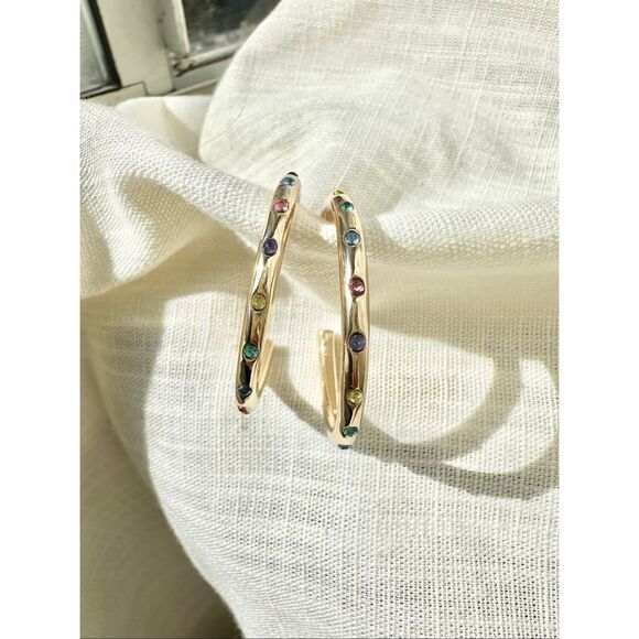 Rainbow and gold color hoop sleek earrings - Picture 2 of 8